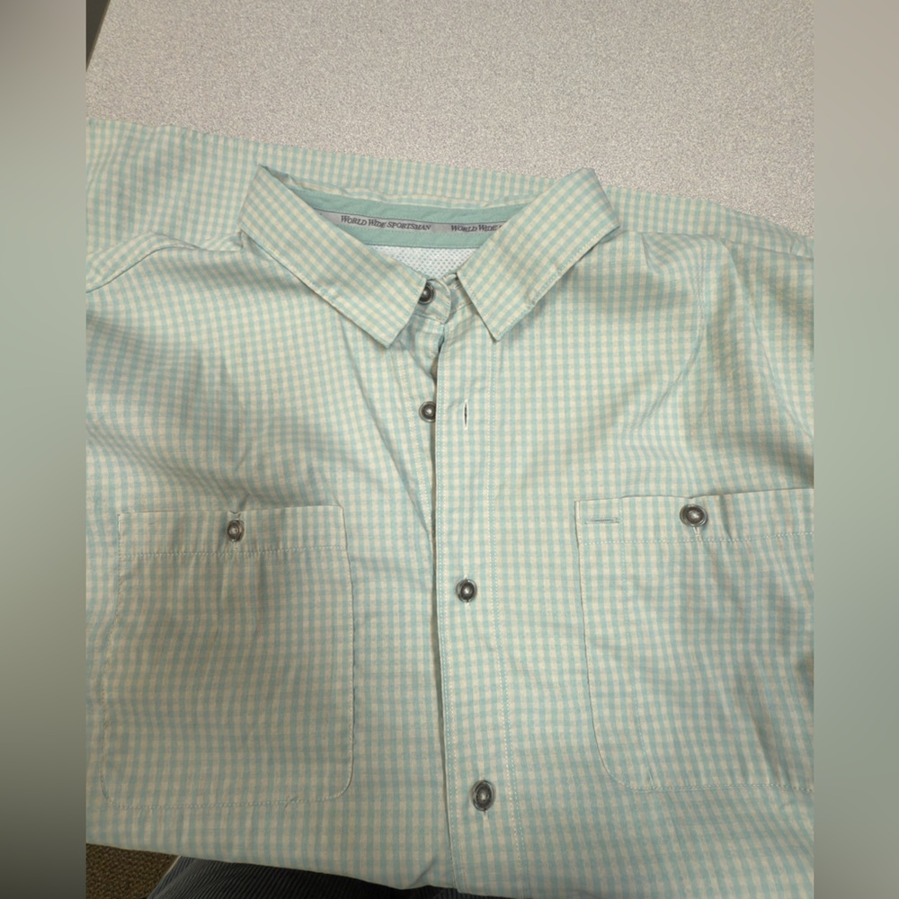 World wide Sportsman  Light Blue-Green Checkered Shirt‎ 2Xl